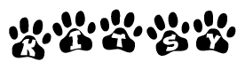 The image shows a series of animal paw prints arranged horizontally. Within each paw print, there's a letter; together they spell Kitsy