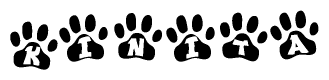 The image shows a series of animal paw prints arranged in a horizontal line. Each paw print contains a letter, and together they spell out the word Kinita.