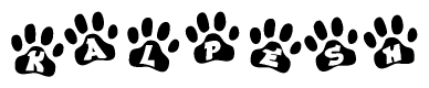 The image shows a row of animal paw prints, each containing a letter. The letters spell out the word Kalpesh within the paw prints.