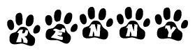 The image shows a series of animal paw prints arranged horizontally. Within each paw print, there's a letter; together they spell Kenny