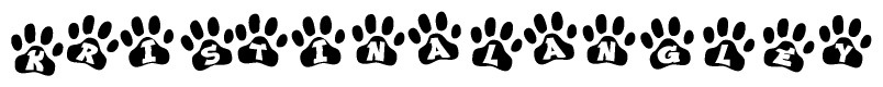 The image shows a row of animal paw prints, each containing a letter. The letters spell out the word Kristinalangley within the paw prints.