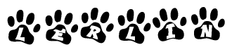 The image shows a row of animal paw prints, each containing a letter. The letters spell out the word Lerlin within the paw prints.