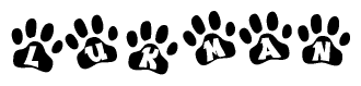 The image shows a series of animal paw prints arranged horizontally. Within each paw print, there's a letter; together they spell Lukman