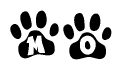 The image shows a series of animal paw prints arranged horizontally. Within each paw print, there's a letter; together they spell Mo