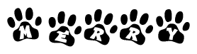 The image shows a series of animal paw prints arranged horizontally. Within each paw print, there's a letter; together they spell Merry