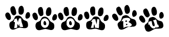 The image shows a series of animal paw prints arranged horizontally. Within each paw print, there's a letter; together they spell Moonbu