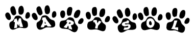 The image shows a row of animal paw prints, each containing a letter. The letters spell out the word Marysol within the paw prints.
