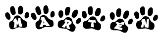 The image shows a row of animal paw prints, each containing a letter. The letters spell out the word Marten within the paw prints.