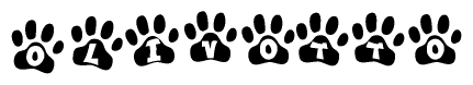 The image shows a row of animal paw prints, each containing a letter. The letters spell out the word Olivotto within the paw prints.