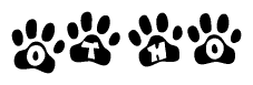The image shows a series of animal paw prints arranged in a horizontal line. Each paw print contains a letter, and together they spell out the word Otho.