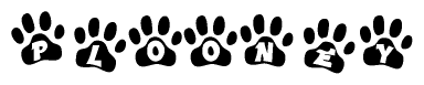 The image shows a row of animal paw prints, each containing a letter. The letters spell out the word Plooney within the paw prints.