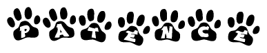 The image shows a series of animal paw prints arranged horizontally. Within each paw print, there's a letter; together they spell Patence