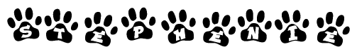 The image shows a row of animal paw prints, each containing a letter. The letters spell out the word Stephenie within the paw prints.