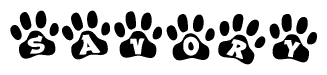 The image shows a series of animal paw prints arranged horizontally. Within each paw print, there's a letter; together they spell Savory