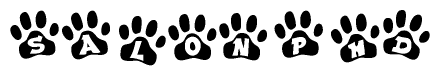 The image shows a row of animal paw prints, each containing a letter. The letters spell out the word Salonphd within the paw prints.
