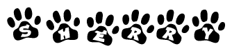 The image shows a series of animal paw prints arranged horizontally. Within each paw print, there's a letter; together they spell Sherry