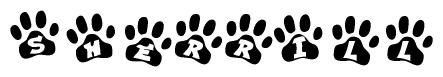 The image shows a row of animal paw prints, each containing a letter. The letters spell out the word Sherrill within the paw prints.