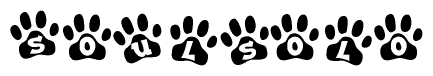 The image shows a series of animal paw prints arranged horizontally. Within each paw print, there's a letter; together they spell Soulsolo