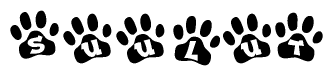 The image shows a series of animal paw prints arranged in a horizontal line. Each paw print contains a letter, and together they spell out the word Suulut.