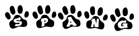 The image shows a series of animal paw prints arranged horizontally. Within each paw print, there's a letter; together they spell Spang