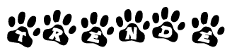 The image shows a series of animal paw prints arranged horizontally. Within each paw print, there's a letter; together they spell Trende