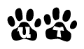 The image shows a row of animal paw prints, each containing a letter. The letters spell out the word Ut within the paw prints.