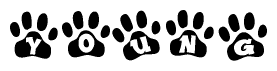   The image shows a series of animal paw prints arranged horizontally. Within each paw print, there