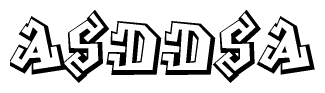 The clipart image depicts the word Asddsa in a style reminiscent of graffiti. The letters are drawn in a bold, block-like script with sharp angles and a three-dimensional appearance.