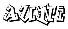 The clipart image depicts the word Auni in a style reminiscent of graffiti. The letters are drawn in a bold, block-like script with sharp angles and a three-dimensional appearance.