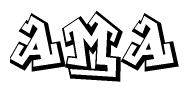 The image is a stylized representation of the letters Ama designed to mimic the look of graffiti text. The letters are bold and have a three-dimensional appearance, with emphasis on angles and shadowing effects.