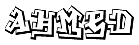 The image is a stylized representation of the letters Ahmed designed to mimic the look of graffiti text. The letters are bold and have a three-dimensional appearance, with emphasis on angles and shadowing effects.