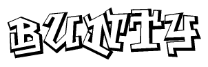 The image is a stylized representation of the letters Bunty designed to mimic the look of graffiti text. The letters are bold and have a three-dimensional appearance, with emphasis on angles and shadowing effects.