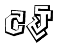 The clipart image depicts the word Cj in a style reminiscent of graffiti. The letters are drawn in a bold, block-like script with sharp angles and a three-dimensional appearance.
