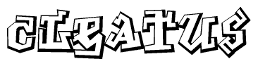 The clipart image depicts the word Cleatus in a style reminiscent of graffiti. The letters are drawn in a bold, block-like script with sharp angles and a three-dimensional appearance.