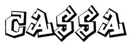 The image is a stylized representation of the letters Cassa designed to mimic the look of graffiti text. The letters are bold and have a three-dimensional appearance, with emphasis on angles and shadowing effects.