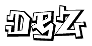 The clipart image depicts the word Dez in a style reminiscent of graffiti. The letters are drawn in a bold, block-like script with sharp angles and a three-dimensional appearance.