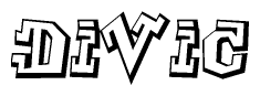 The clipart image depicts the word Divic in a style reminiscent of graffiti. The letters are drawn in a bold, block-like script with sharp angles and a three-dimensional appearance.