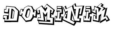 The clipart image depicts the word Dominik in a style reminiscent of graffiti. The letters are drawn in a bold, block-like script with sharp angles and a three-dimensional appearance.
