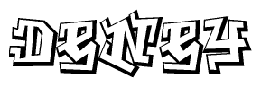 The clipart image depicts the word Deney in a style reminiscent of graffiti. The letters are drawn in a bold, block-like script with sharp angles and a three-dimensional appearance.