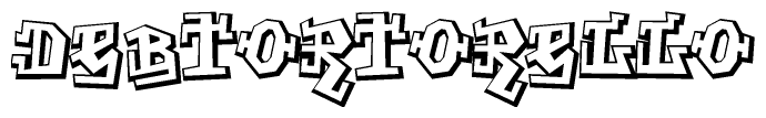 The clipart image depicts the word Debtortorello in a style reminiscent of graffiti. The letters are drawn in a bold, block-like script with sharp angles and a three-dimensional appearance.