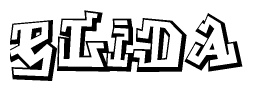 The clipart image depicts the word Elida in a style reminiscent of graffiti. The letters are drawn in a bold, block-like script with sharp angles and a three-dimensional appearance.
