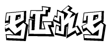 The image is a stylized representation of the letters Elke designed to mimic the look of graffiti text. The letters are bold and have a three-dimensional appearance, with emphasis on angles and shadowing effects.