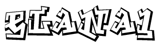 The clipart image depicts the word Elana1 in a style reminiscent of graffiti. The letters are drawn in a bold, block-like script with sharp angles and a three-dimensional appearance.