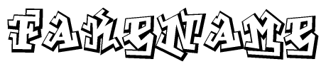The clipart image depicts the word Fakename in a style reminiscent of graffiti. The letters are drawn in a bold, block-like script with sharp angles and a three-dimensional appearance.
