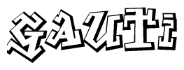 The clipart image depicts the word Gauti in a style reminiscent of graffiti. The letters are drawn in a bold, block-like script with sharp angles and a three-dimensional appearance.