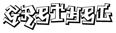 The clipart image depicts the word Grethel in a style reminiscent of graffiti. The letters are drawn in a bold, block-like script with sharp angles and a three-dimensional appearance.