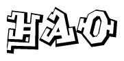 The clipart image depicts the word Hao in a style reminiscent of graffiti. The letters are drawn in a bold, block-like script with sharp angles and a three-dimensional appearance.