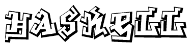 The clipart image depicts the word Haskell in a style reminiscent of graffiti. The letters are drawn in a bold, block-like script with sharp angles and a three-dimensional appearance.
