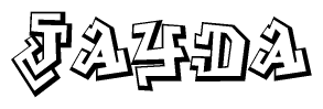   The image is a stylized representation of the letters Jayda designed to mimic the look of graffiti text. The letters are bold and have a three-dimensional appearance, with emphasis on angles and shadowing effects. 