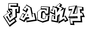 The clipart image depicts the word Jacky in a style reminiscent of graffiti. The letters are drawn in a bold, block-like script with sharp angles and a three-dimensional appearance.